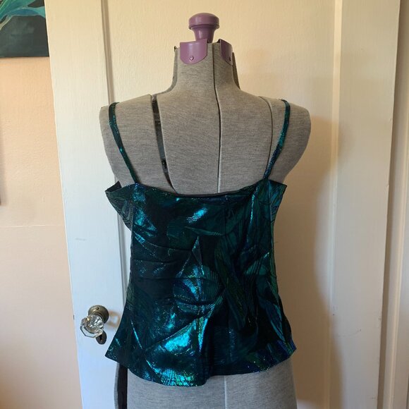 Helene St. Marie VTG Y2K Camisole Top Green Metallic Lame Fairy Mermaidcore Glam - Picture 6 of 8